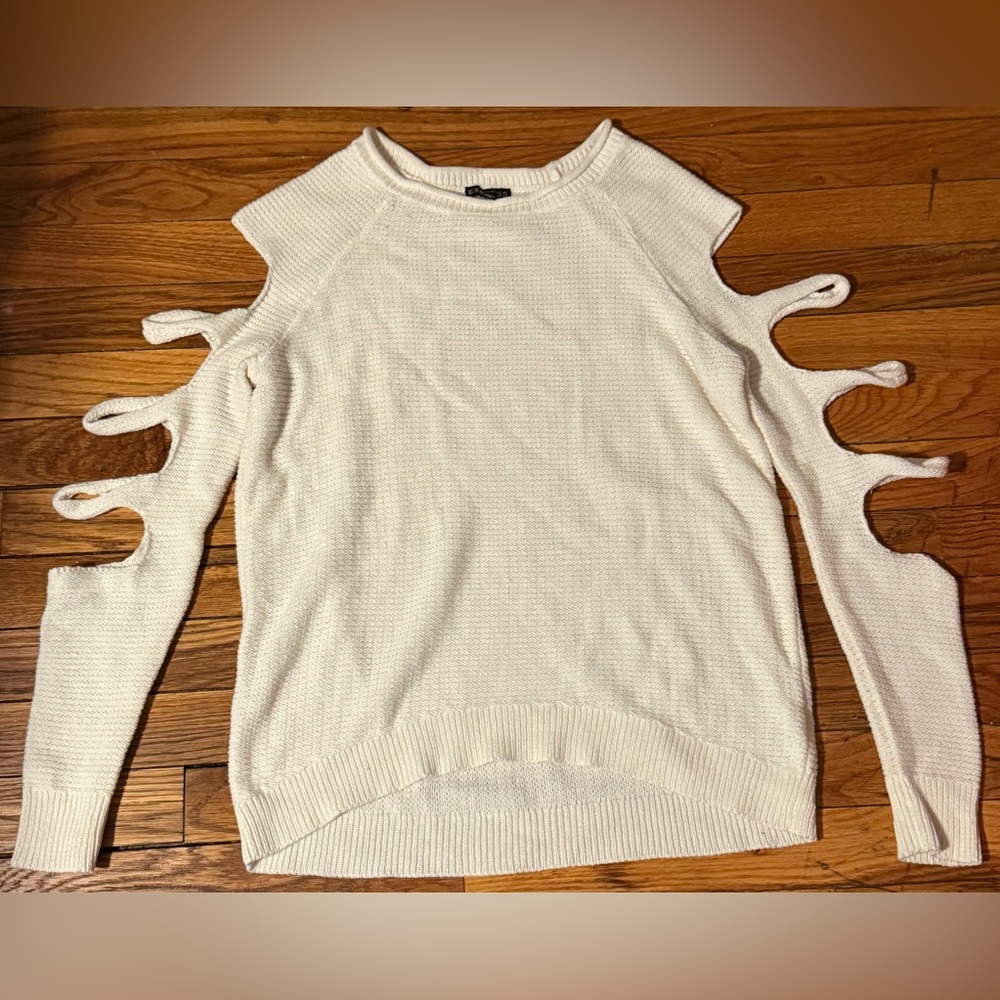 EXPRESS ivory long sleeve cold cut shoulder hi low sweater top Small S